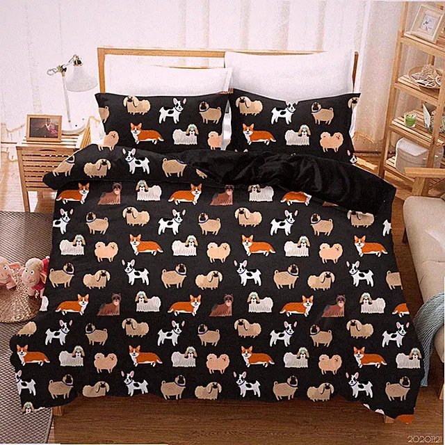 3D Dogs Animal Colorful Black Quilt Cover Set Duvet Cover Bedding Pillowcases