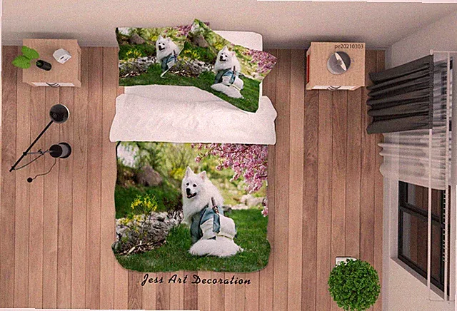 3D White Dog Garden Quilt Cover Set Duvet Cover Bedding Pillowcases