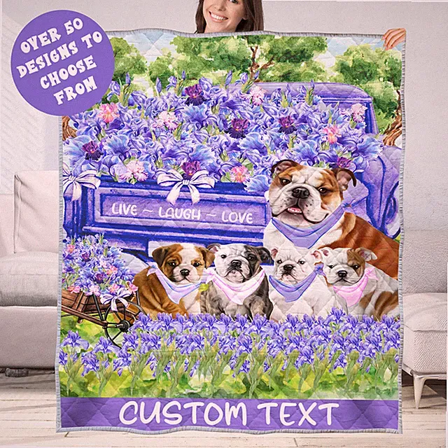 Bulldog Quilt Dog Bedding Personalized Bed Gift Many Designs NWT