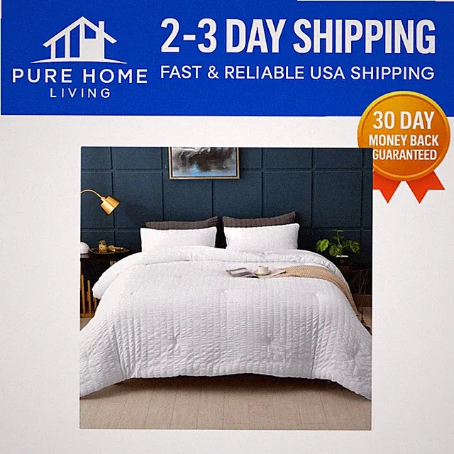 Chic White Seersucker Comforter Set Full with 2 Pillowcases - Easy Care Bedding