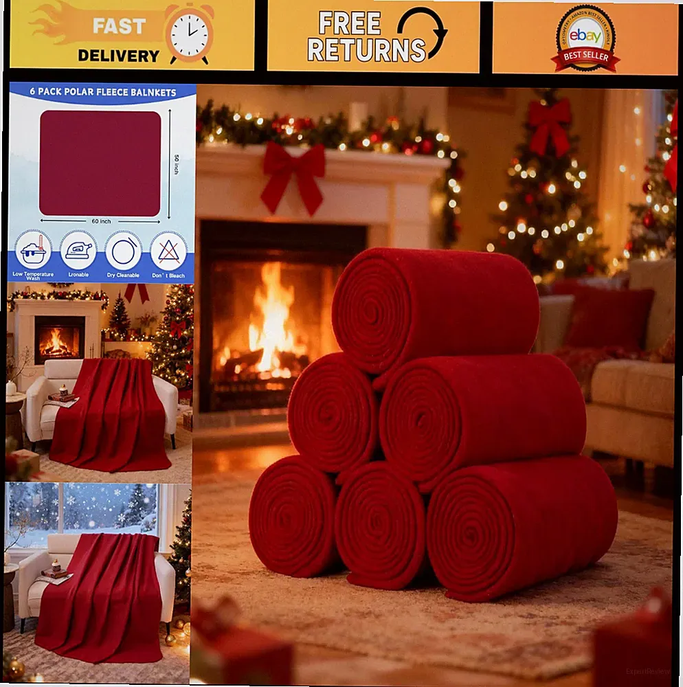Cozy Fleece Throw Blankets - Bulk Pack of 6, Soft & Warm 50x60, Pet-Friendly, Id