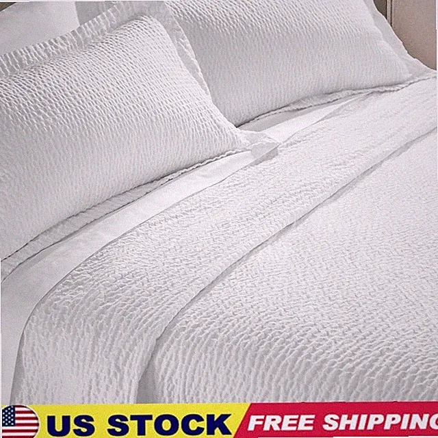 Hotel Quality Cotton Blend Ripple Texture Queen Coverlet Easy Care Pet Friendly