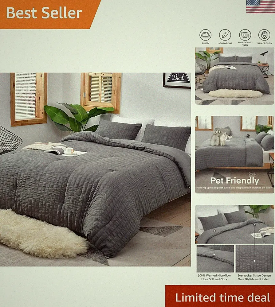 Luxurious Pet-Friendly Microfiber Comforter - California King Seersucker Design