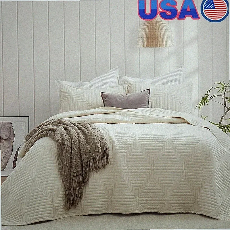 Modern Quilt Set Soft Microfiber Bedspread W/ Pillow Shams Durable Pet Friendly