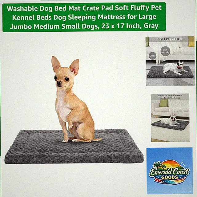 Padded Dog Crate Pad 23x17 - Machine Washable Soft Mattress for Small Breeds