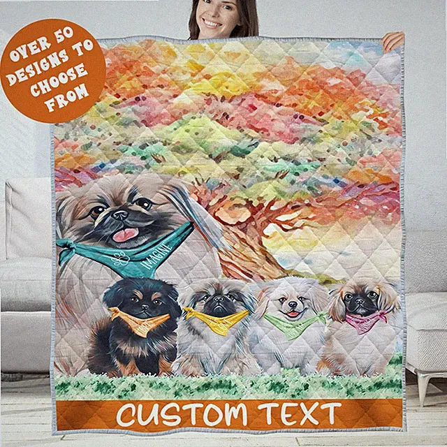 Pekingese Quilt Dog Bedding Personalized Bed Gift Many Designs NWT