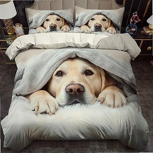 Pet Dog Puppy Soft Duvet Quilt Cover Set Pillowcases Twin Full Queen King Sizes