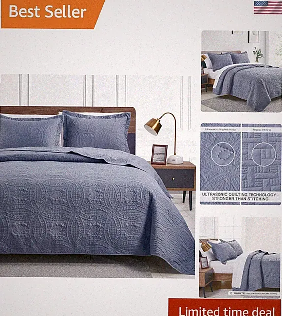 Pet-Friendly King Size Quilt Set - Durable Ultrasonic Coin Pattern Comforter
