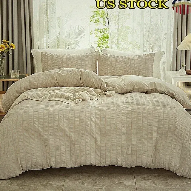 Seersucker Duvet Cover Soft Microfiber Zipper Durable Pet Friendly Easy Care New