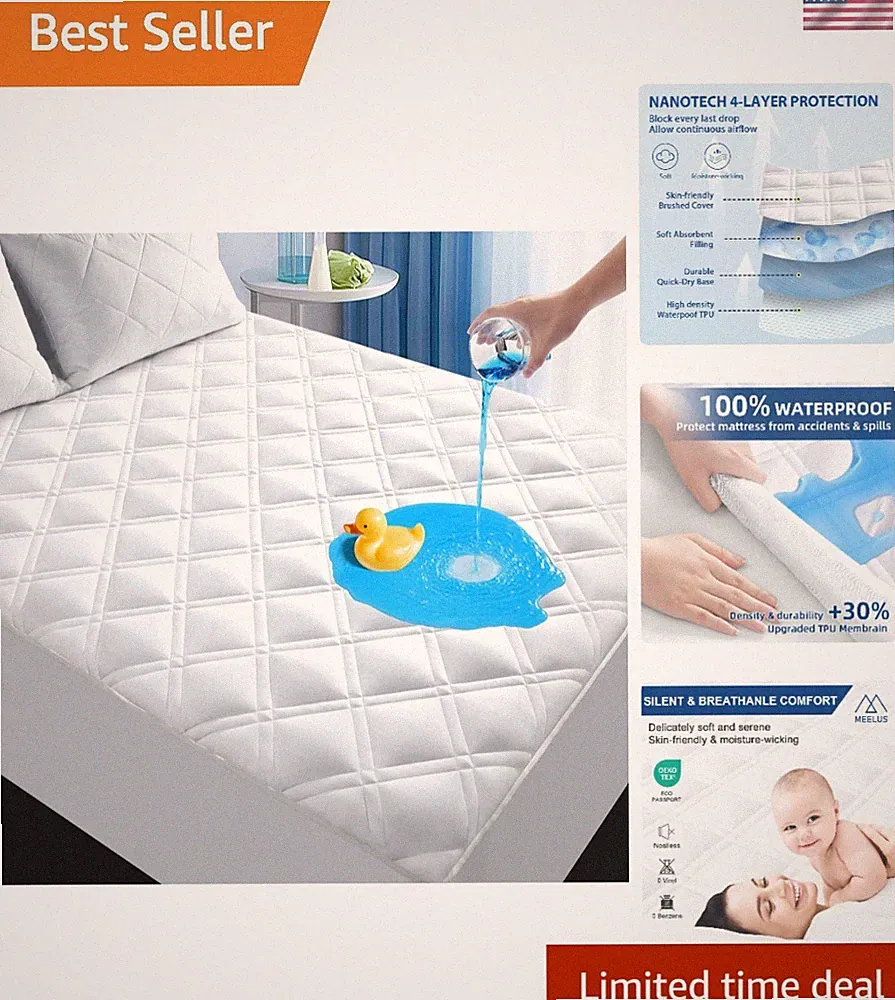 Washable Noiseless Queen Mattress Cover: Family & Pet Friendly with Deep Fit